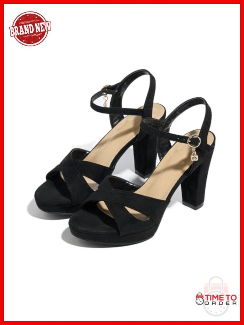 Women's Block Heel Platform Sandals Faux Leather Ankle Strap 3.74in Heel